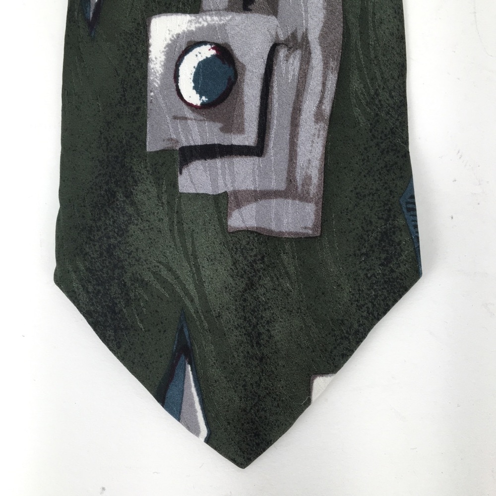 Bellini green abstract patterned silk neck tie